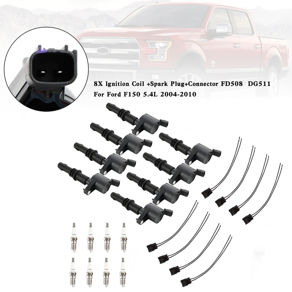 คอยล์จุดระเบิด หัวเทียน และตัวเชื่อมต่อ FD508 DG511 สําหรับ Ford F150 5.4L 2004-2010 8 ชิ้น