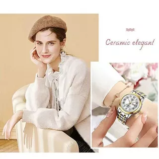 ORUSS Original Luxury Dual ปฏิทินสแตนเลสแฟชั่นสุภาพสตรีนาฬิกากันน้ําเวอร์ชั่นเกาหลี Simple Golden Luminous นาฬิกาข้อมือควอตซ์