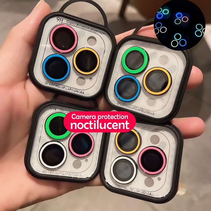 Noctilucent ฝาครอบเลนส์กล้องเหมาะสําหรับ iPhone16ProMax镜头贴iphone14Pro 手机 钢 化膜适用透明保护13Pro全盖头贴纸17promax