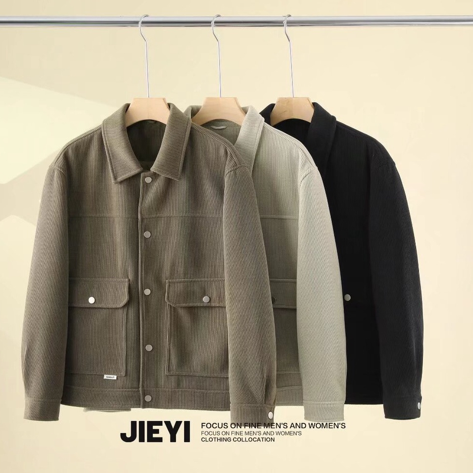 เสื้อแจ็กเก็ต ผ้าลูกฟูก คอปก สําหรับผู้ชาย