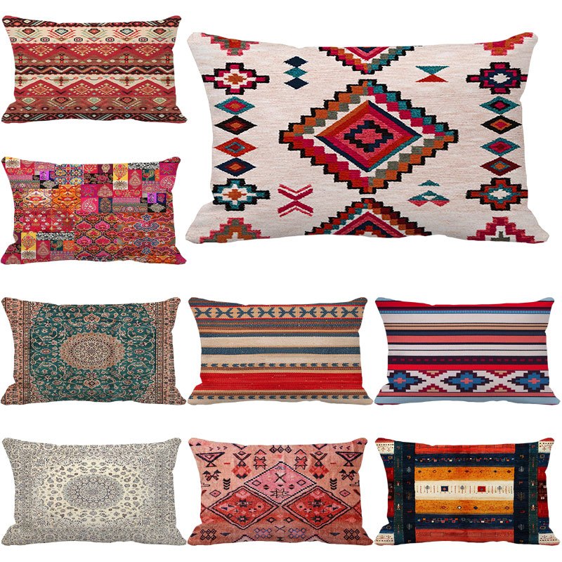 ปลอกหมอน ผ้ากํามะหยี่ขนนิ่ม สไตล์โบฮีเมียน โมร็อกโก วินเทจ ขนาด 74*48 ซม. 50*30 ซม. สีชมพู