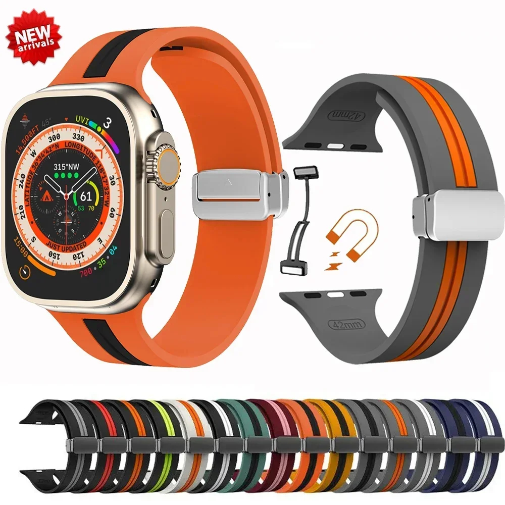 สายนาฬิกาข้อมือซิลิโคน หัวเข็มขัดแม่เหล็ก สําหรับ Apple watch series 9 8 7 6 5 4 45 มม. 41 มม. 44 มม. i watch ultra 2 49 มม. 42 41 มม. 38 มม.