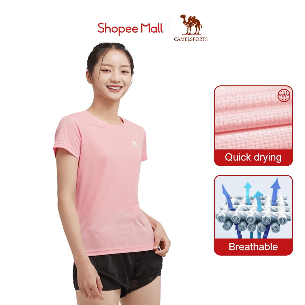 CAMEL SPORTS เสื้อยืดกีฬา ผู้หญิง ยิม โยคะ เสื้อออกกําลังกาย ยืดหยุ่น แขนสั้น เสื้อยืด แห้งเร็ว กลางแจ้ง
