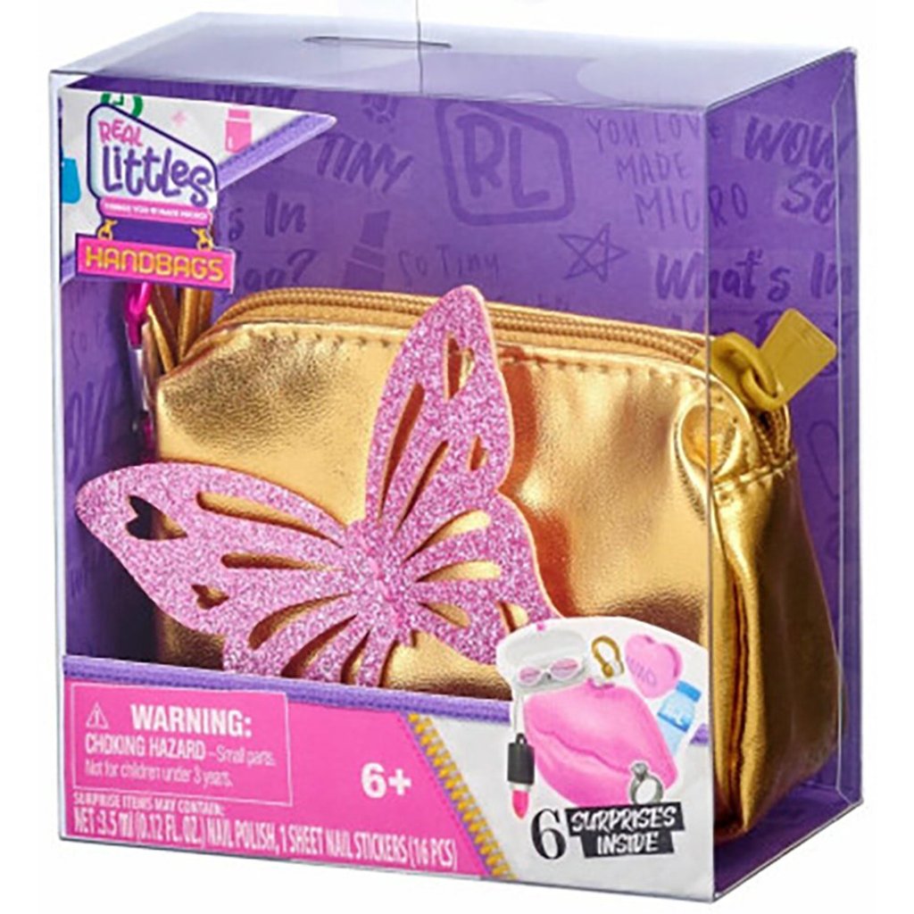 Shopkins Real Littles Handbags Series-3 for Kids, Gold Butterfly Shopkins กระเป๋าถือ ลายผีเสื้อ สีทอง สําหรับเด็ก 3 ชิ้น
