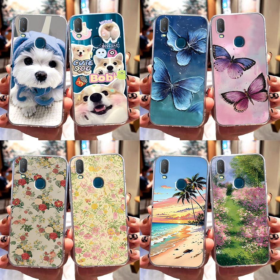 สําหรับ Vivo Y11 2019 เคสโทรศัพท์มือถือใส กันกระแทก ลายลูกสุนัข ผีเสื้อน่ารัก Vivo 1906 VivoY11