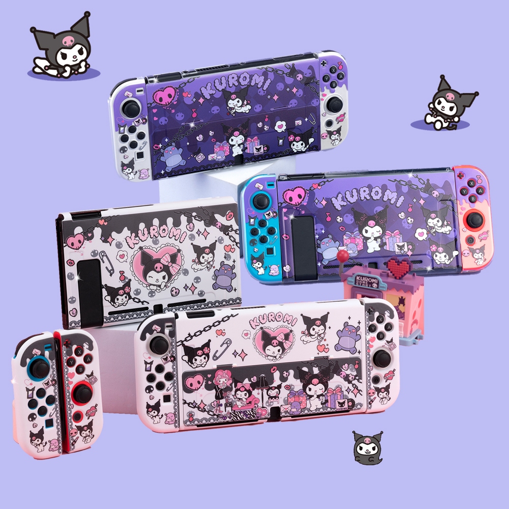 Kuromi Switch เคส TPU/PC แบบบาง สําหรับ Nintendo Switch/OLED Console Joy-Con เคสนิ่ม Melody Switch เคสป้องกัน อุปกรณ์เสริมเกม ป้องกันรอยขีดข่วน ถอดออกได้