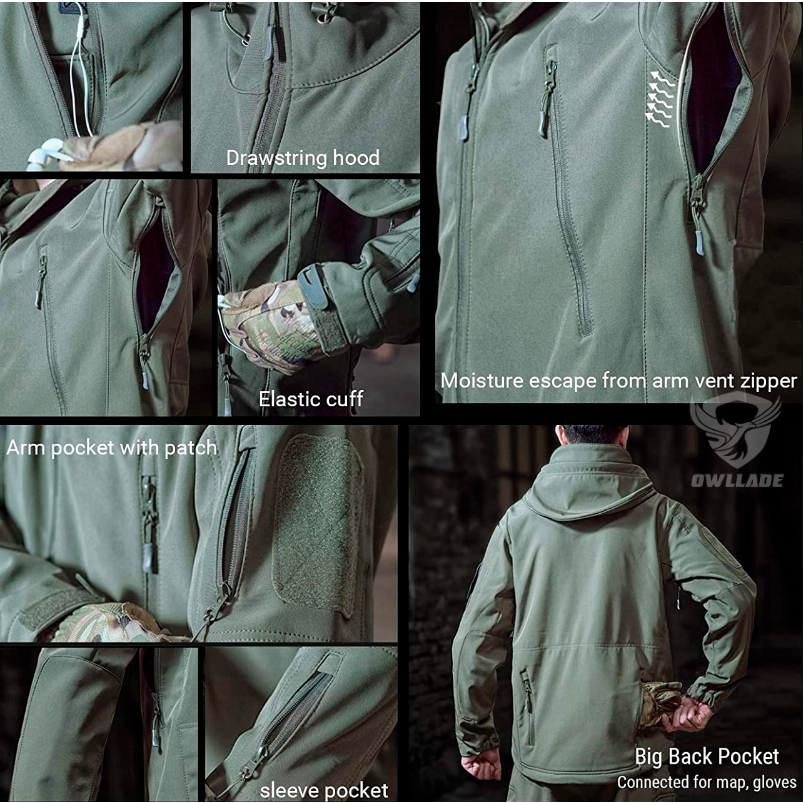 Eaglade เสื้อแจ็คเก็ตยุทธวิธีสําหรับผู้ชายสีดํา