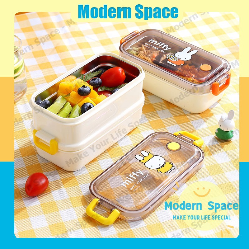 【สินค้าพร้อมส่ง】Miffy ปิ่นโตสแตนเลส กล่องใส่อาหาร กล่องอาหาร 2 ชั้น