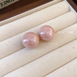 DREJEW ต่างหูเข็มเงิน 925 ทรงกลม ประดับมุก สีแคนดี้ ใช้แล้วไม่แพ้ เรียบง่าย แฟชั่น สําหรับผู้หญิง