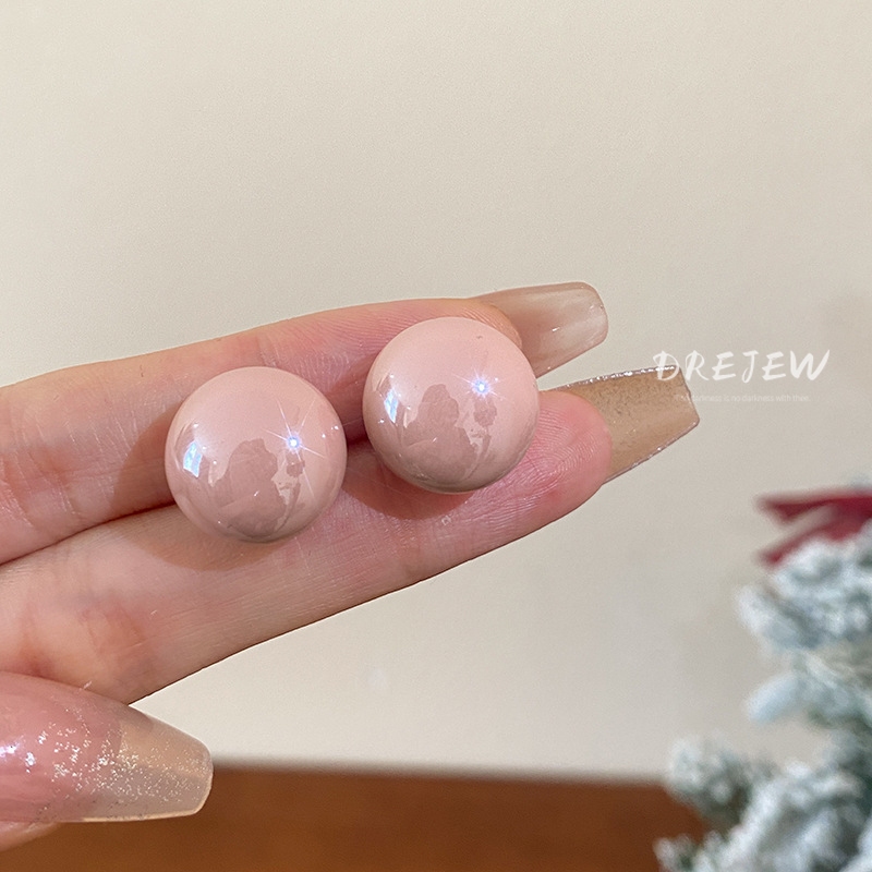 DREJEW ต่างหูเข็มเงิน 925 ทรงกลม ประดับมุก สีแคนดี้ ใช้แล้วไม่แพ้ เรียบง่าย แฟชั่น สําหรับผู้หญิง