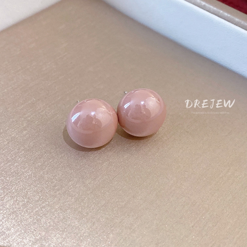 DREJEW ต่างหูเข็มเงิน 925 ทรงกลม ประดับมุก สีแคนดี้ ใช้แล้วไม่แพ้ เรียบง่าย แฟชั่น สําหรับผู้หญิง