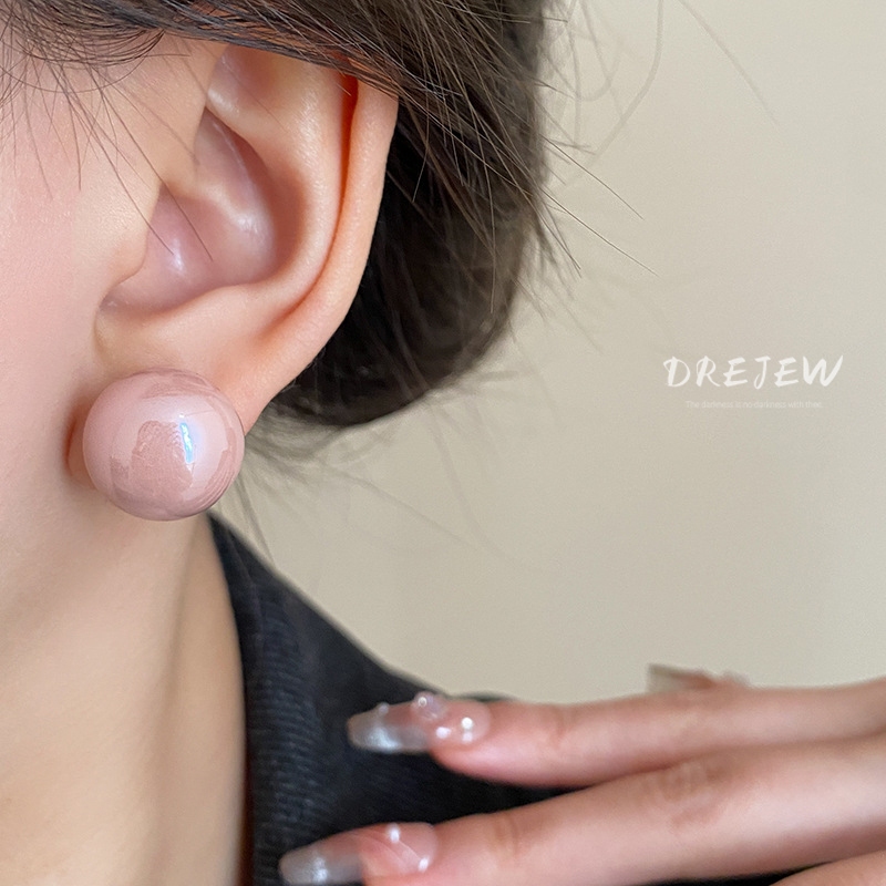 DREJEW ต่างหูเข็มเงิน 925 ทรงกลม ประดับมุก สีแคนดี้ ใช้แล้วไม่แพ้ เรียบง่าย แฟชั่น สําหรับผู้หญิง