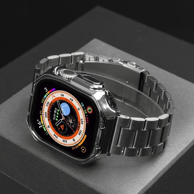 สําหรับ Apple Watch Ultra 49 + Series 11/10/9/8/7 45/41 มม. SE 6/5/4 44/40 มม. พร้อมเคส TPU และสายสแตนเลส