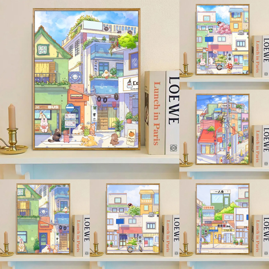 【ORFON】30×40cm /ระบายสีตามตัวเลข/เมือง/ระบายสีตามตัวเลขขึงเฟรม/ภาพระบายสีตามตัวเลข/ของขวัญ/รูปภาพติดผนัง