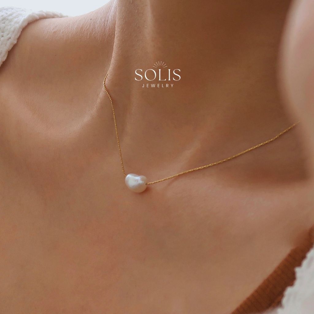 จี้สร้อยมุกแท้  * ชุบทอง 18K แท้ สแตนเลสไทเทเนียม 316L • ผู้หญิง สร้อยแฟชั่น  • ไม่ลอกไม่ดำ • Solis Jewelry NL170 สร้อยไข่มุกทรงบารอก