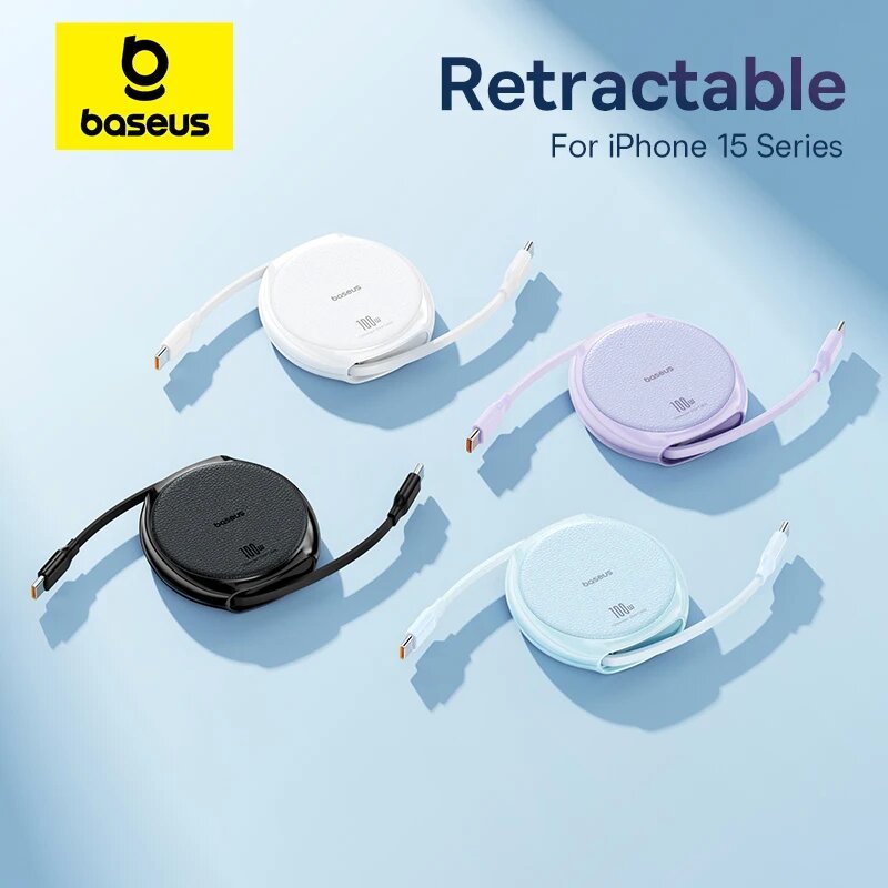 Baseus 100W พับเก็บได้ USB-C สายชาร์จเร็ว สําหรับ iPhone 15 Plus Pro Max สายชาร์จ สายข้อมูล