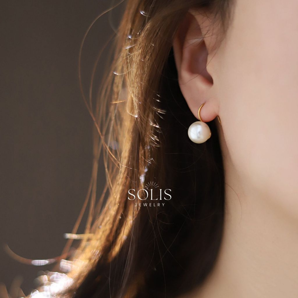 * ต่างหูกันน้ำรับสงกรานต์ *  ต่างหูมุก ห้อย * ชุบทอง 18K แท้ สแตนเลสไทเทเนียม 316L *  ต่างหูแฟชั่นสำหรับผู้หญิง เจ้าสาวจัดงานแต่งงาน ของขวัญวันเกิด ER340