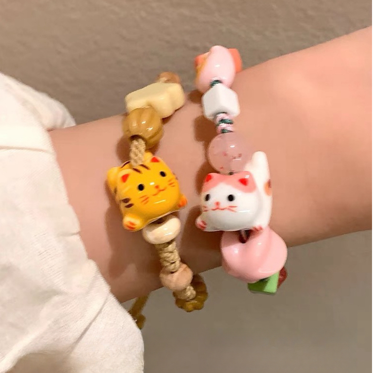 สร้อยข้อมือลูกปัดน่ารักรูปแมวน่ารักสำหรับทุกชุดสำหรับสาว ๆ