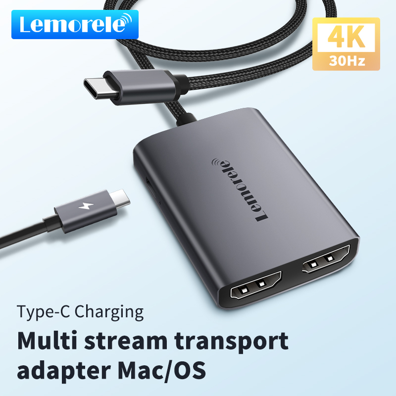 Lemorele HD30 Type C พอร์ตอะแดปเตอร์ USB C ถึง Dual HDMI Adapter 1080P 60Hz ขยาย 2 หน้าจอที่แตกต่างกันสำหรับ Windows 7/8/10/11 M.acbook M1 M2 USB hub Docking