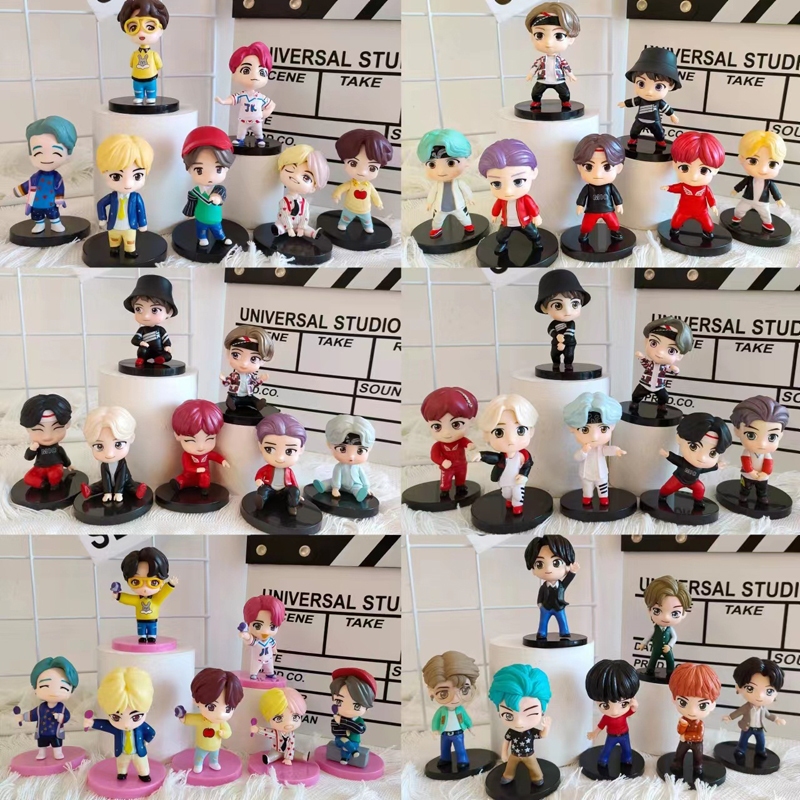 โมเดลฟิกเกอร์ PVC รูป Bangtan Boys Bulletproof Boy Scouts BTS Kim Tae Hyung Jeon Jung Kook Kim Nam Jun Kim Seok Jin Min Yun Ki Park Ji Min ขนาด 7 ซม. ของเล่นสําหรับเด็ก 7 ชิ้น ต่อชุด