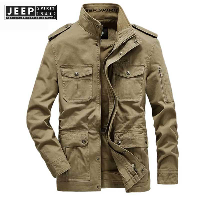 JEEP SPIRIT 1941 ESTD เสื้อแจ็กเก็ตลําลอง ผ้าฝ้าย ปักลาย ทรงหลวม หลายกระเป๋า สําหรับผู้ชาย วัยกลางคน และเด็ก ไซซ์ M-6XL