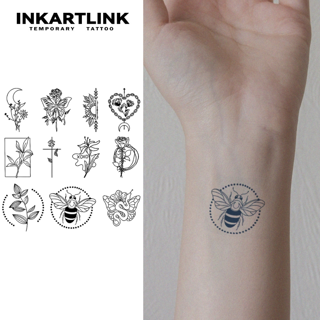 ลายดอกไม้เล็กๆ 11 ดอก สติกเกอร์รอยสักชั่วคราว รอยสักมายากลกันน้ำติดทนนาน รอยสักปลอมยาวนานถึง 15 วัน รอยสักกึ่งถาวร