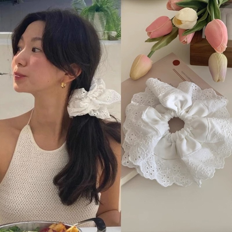 🔥🔥ใหม่ ยางรัดผม ขนาดใหญ่ ประดับลูกไม้ สไตล์ฝรั่งเศส เรโทร สําหรับผู้หญิง 2024
