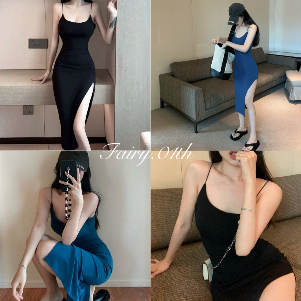 Fairy🍒（ไทยส่ง）ชุดเดรสกระโปรงยาวเซ็กซี่ แต่งสายคล้องไหล่ แบบบาง ระดับไฮเอนด์ สําหรับสตรี