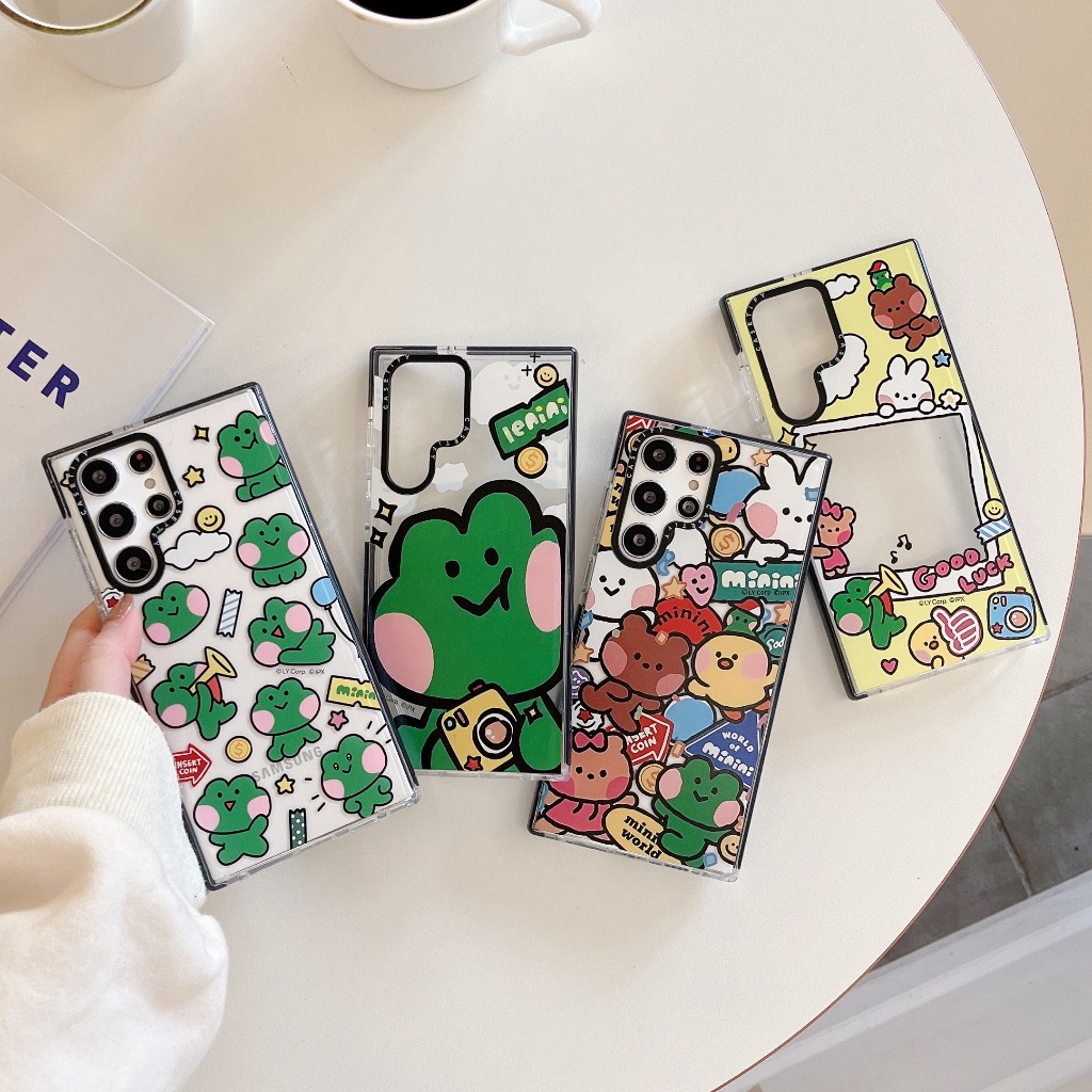 น่ารัก กบ ปาร์ตี้ในสวน เคส Samsung Galaxy S25 Ultra S24 Ultra S23 Ultra S22 Ultra S22 S23 S24 Plus + Case ใหม่ ขอบสี เรียบง่าย โปร่งใส ป้องกันการหล่น ซิลิกาเจล นุ่ม ซัมซุง เคส