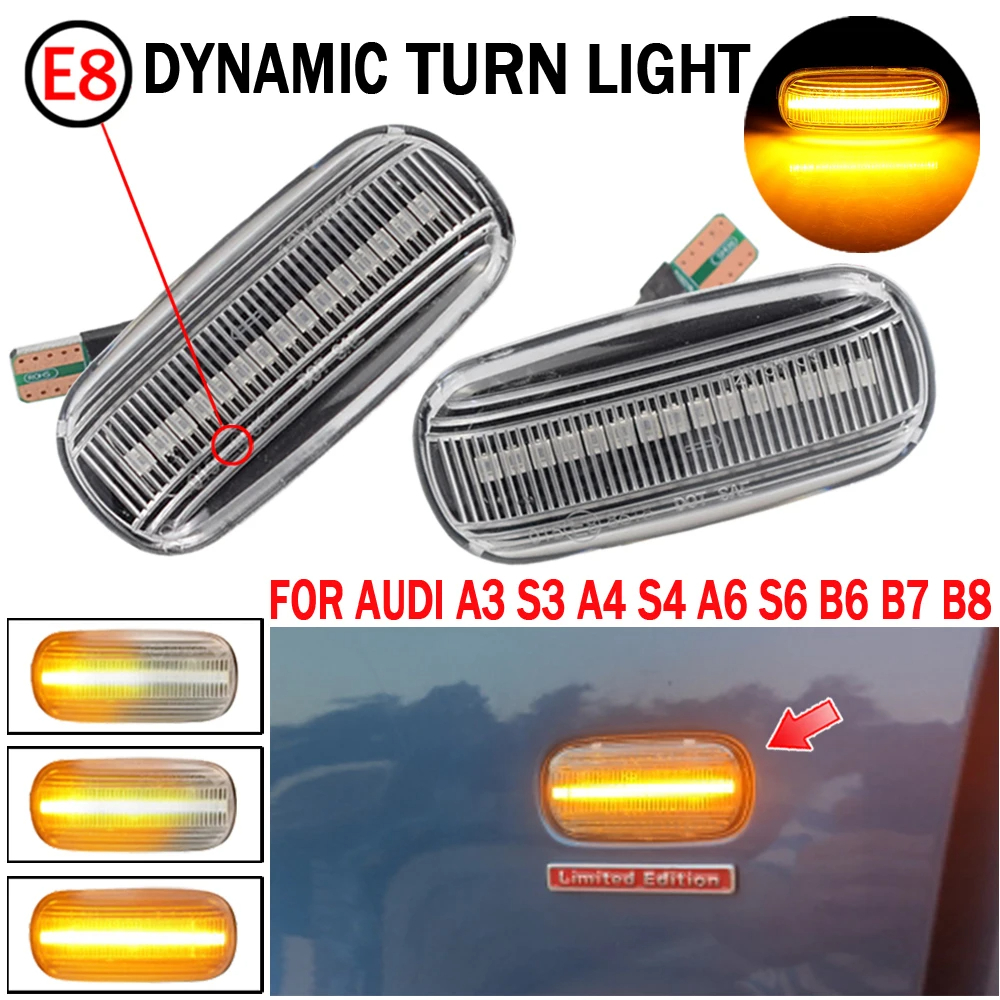 ไฟเลี้ยวไดนามิก LED ติดด้านข้างรถยนต์ สําหรับ Audi A3 8P A4 B6 B7 A8 A6 S6 C5 C6 4f 2 ชิ้น