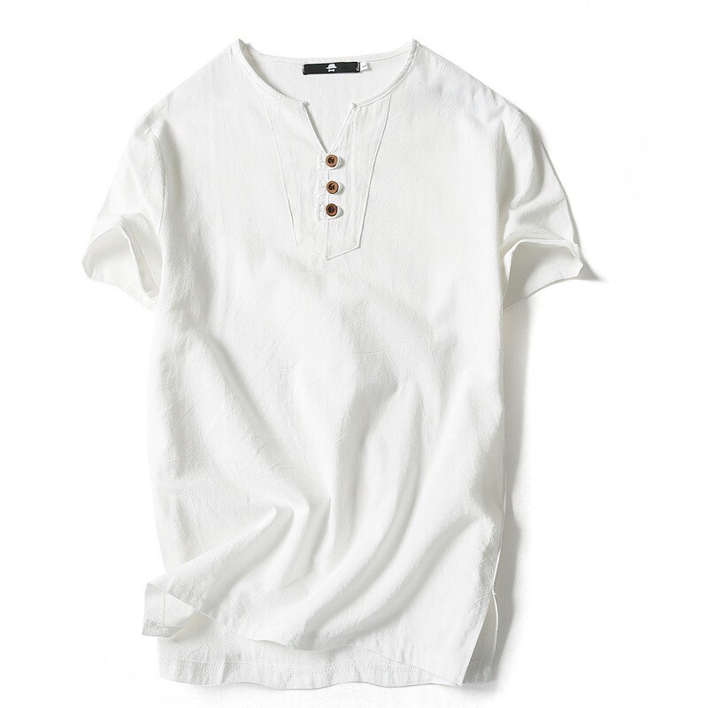 Chaogongfang เสื้อยืดแขนสั้น คอวี ติดกระดุม สีพื้น เรียบง่าย แฟชั่นฤดูร้อน สําหรับผู้ชาย
