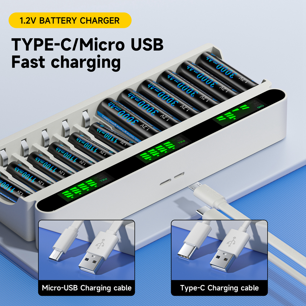 Palo เครื่องชาร์จแบตเตอรี่ 12 ช่อง หน้าจอ LED ถ่านชาร์จ 1.2v AA/AAA ชาร์จแบตเตอรี่ได้