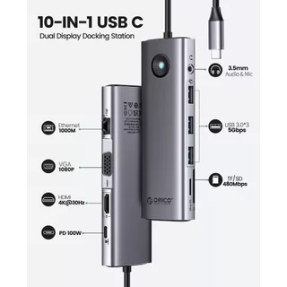Orico USB C Hub Docking 10 in 1 USB C Dongle พร้อม HDMI 4K + PD100W + 3 * USB3.0 + Ethernet สําหรับ MacBook (PW11)