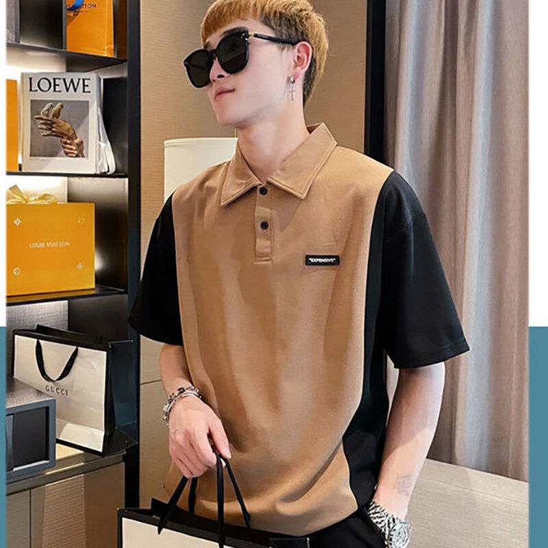 Chaogongfang เสื้อยืดโปโล แขนสั้น คอกลม ทรงหลวม สไตล์เกาหลี
