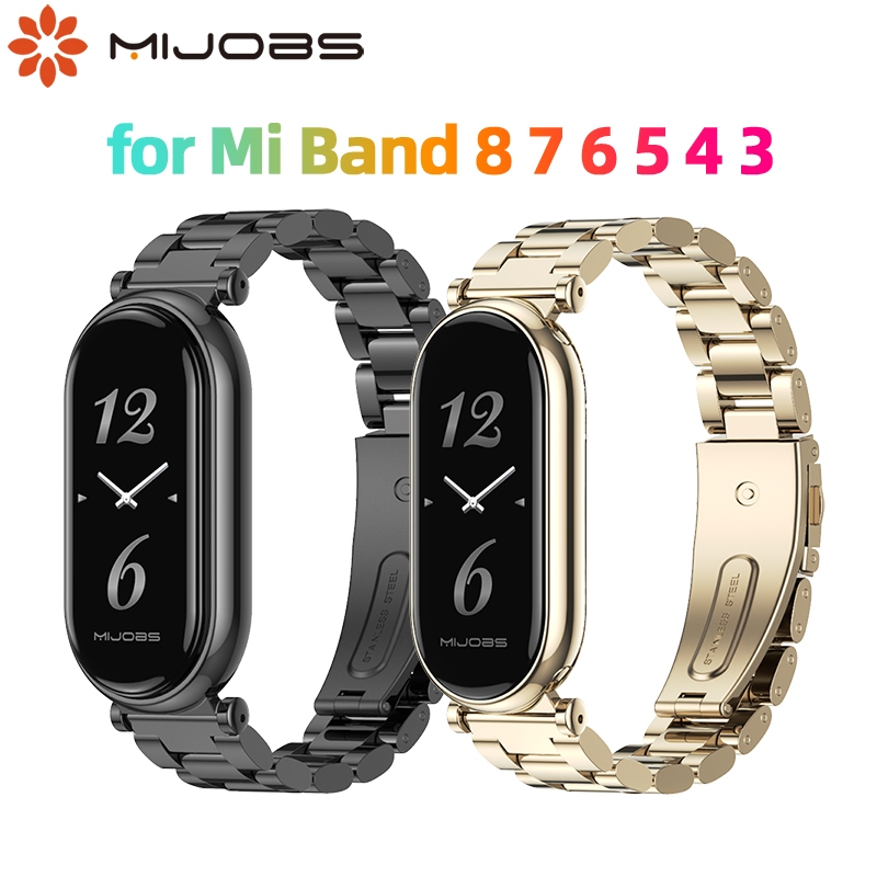 MIJOBS มิโจบส์ สามลูกปัดสําหรับ ไมล์ วง9 8 7 6 5 4 3โลหะเชื่อมต่อสร้อยข้อมือสําหรับ เสี่ยวหมี่ สมาร์ทวง8ผู้ชายผู้หญิงสแตนเลสสายนาฬิกาข้อมือ ไมล์band 8เปลี่ยนอุป