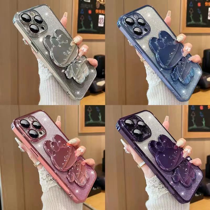 เคส Oppo A57 2022 4G A77S A74 4G A95 4G A78 4G กระจกแต่งหน้ากระต่ายยืนกรณีโทรศัพท์ป้องกันการตก