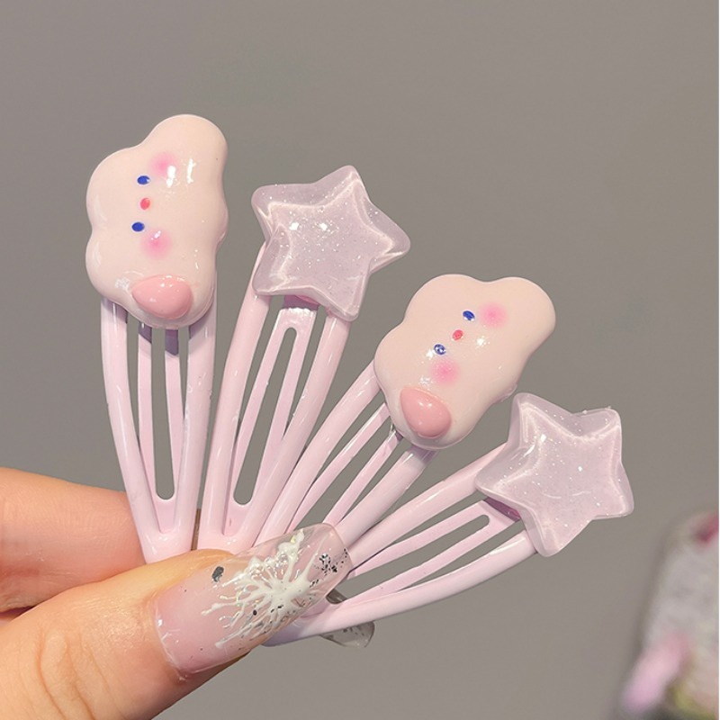 กิ๊บติดผม รูปก้อนเมฆ และดาว สีชมพูน่ารัก สไตล์เกาหลี สําหรับเด็กผู้หญิง