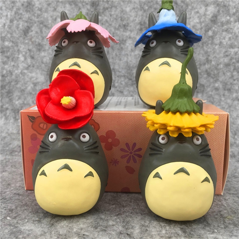 โมเดลฟิกเกอร์ PVC รูปการ์ตูนอนิเมะ My Neighbor Totoro Ghibli Miyazaki Hayao ขนาด 5 ซม. ของเล่นสําหรับเด็ก 4 ชิ้น ต่อชุด
