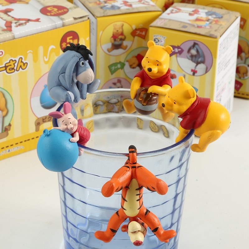 5 ชิ้น/เซ็ต 3-5 ซม.อะนิเมะการ์ตูน Winnie the Pooh รูป Pooh Bear Piglet Tigger Eeyore รุ่น Q PVC Action Figures ถ้วยขอบตุ๊กตาของเล่น