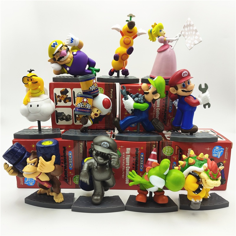11 ชิ้น/เซ็ตเกม Super Bros Donkey Kong Luigi Bowser Koopa Yoshi Wario คางคกพีช Lakitu รุ่น Q PVC ตัวเลขการกระทําตุ๊กตาของเล่น