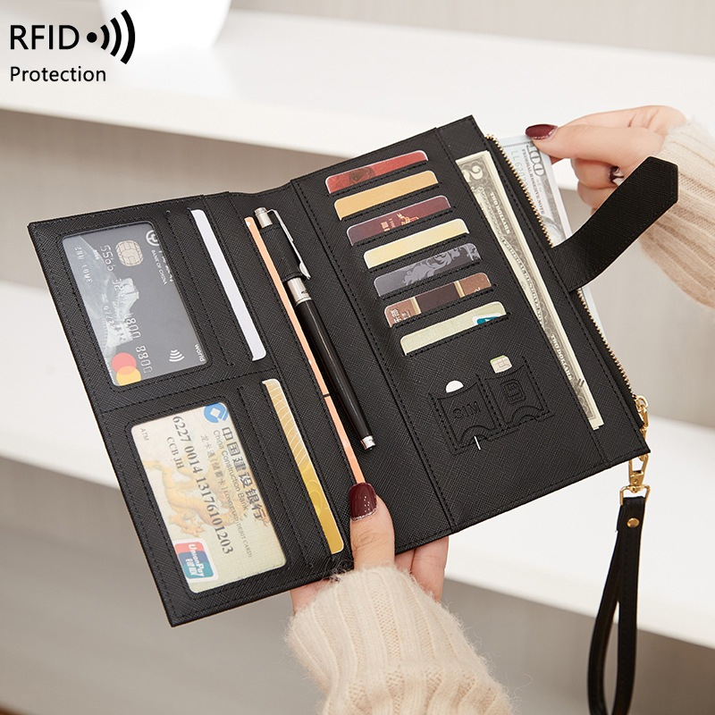 ใหม่ RFID กระเป๋าสตางค์ใบยาว มีซิป ใส่หนังสือเดินทาง เอกสาร อเนกประสงค์ กันแม่เหล็ก สําหรับสตรี