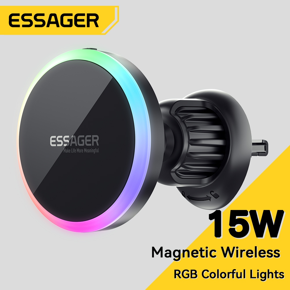 Essager 15W Super Magnetic Adsorption ที่ชาร์จแบบไร้สาย ที่ยึดโทรศัพท์ในรถ พร้อมแสงโดยรอบ