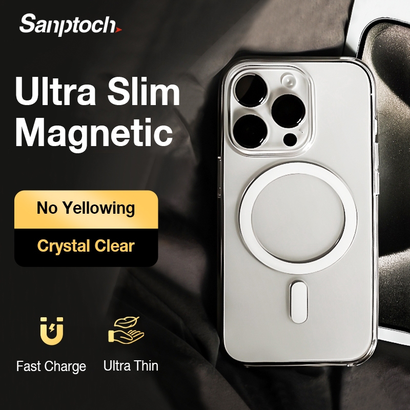 ซื้อ Ultra Slimsantypochสําหรับmagneticiคริสตัลclearเคสโทรศัพท์สําหรับiphone 16 15 14 13 12 Pro Maxไม่เหลืองฝาครอบPcสําหรับiPhone 15 14 Plus Thin & Light Protection Casi