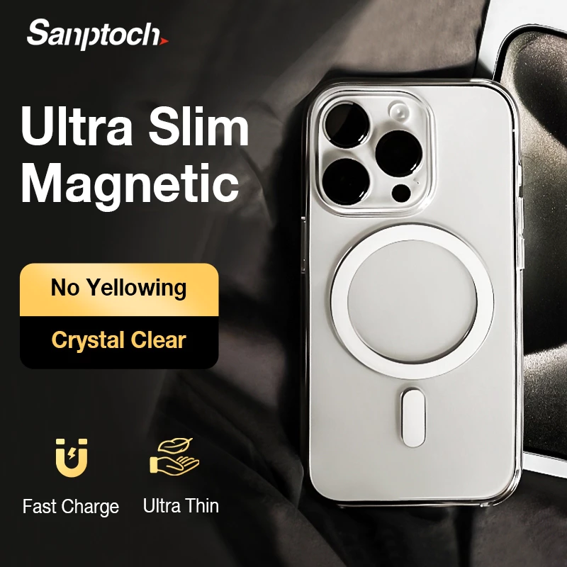 Ultra Slimsantypochสําหรับmagneticiคริสตัลclearเคสโทรศัพท์สําหรับiphone 17 16 15 14 13 12 Pro Maxไม่เหลืองฝาครอบPcสําหรับiPhone 15 14 Plus Thin & Light Protection Casi