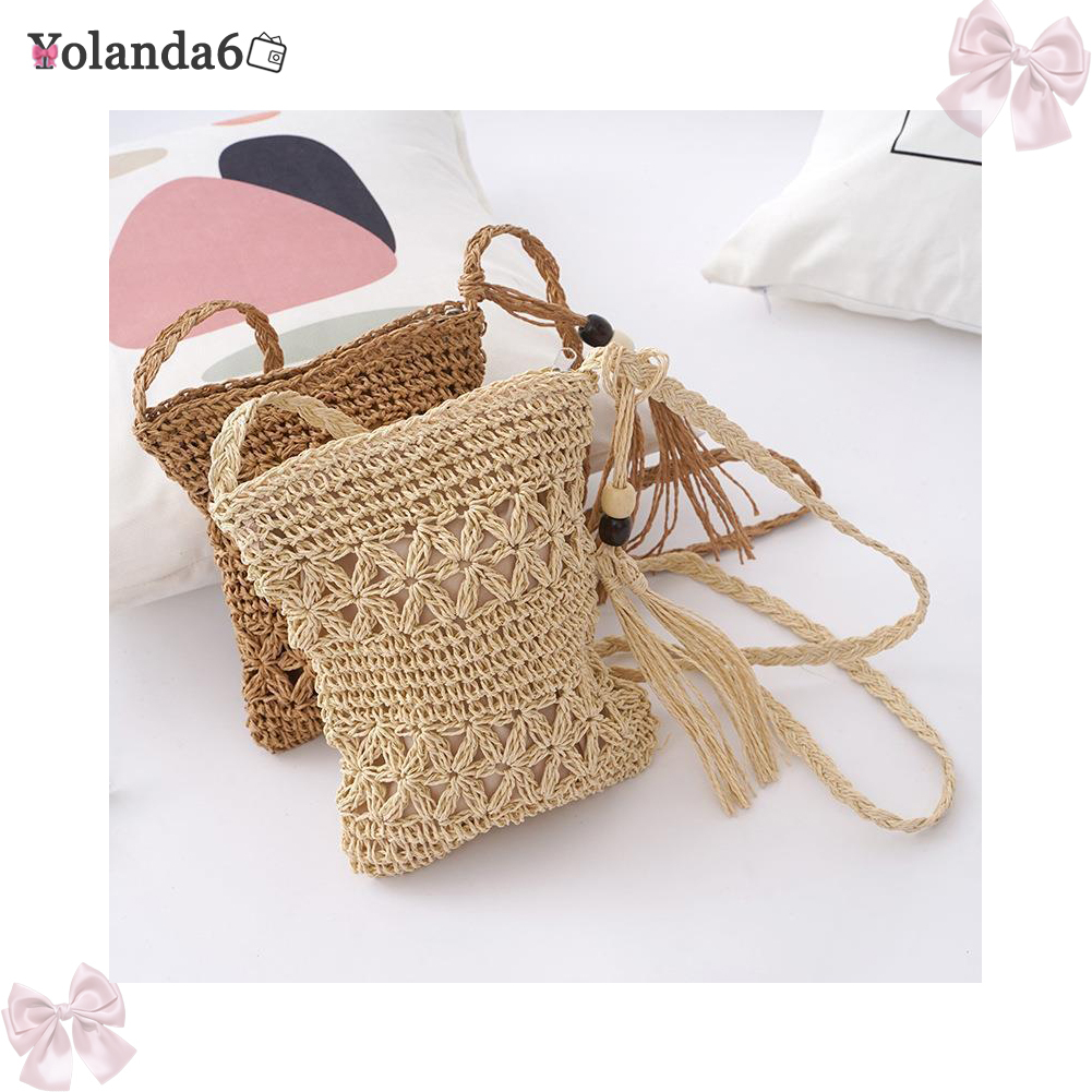 Yolanda6 กระเป๋าสะพายไหล่ กระเป๋าถือ กระเป๋าเมสเซนเจอร์ แบบสาน ประดับพู่ สําหรับผู้หญิง