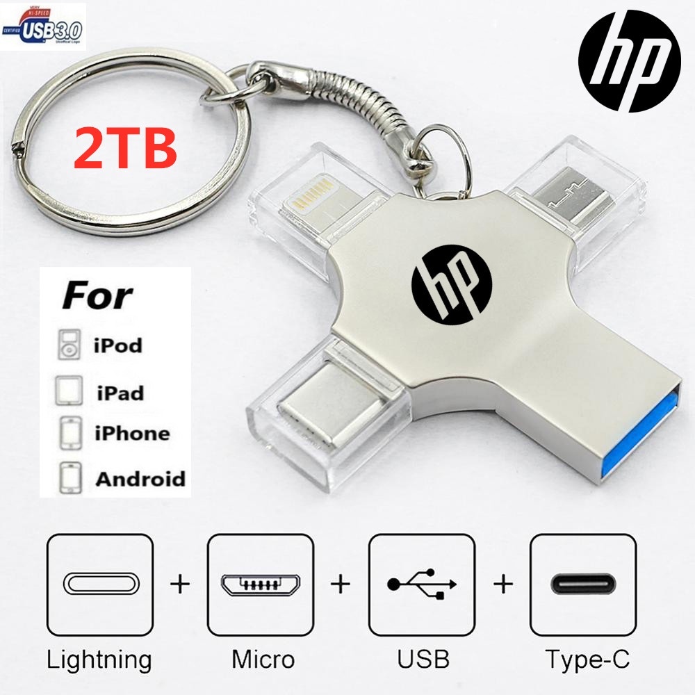 แฟลชไดรฟ์ HP 2TB 4-in-1 USB 3.0 OTG ความเร็วสูง Type-C สําหรับ i O Sแท็บเล็ต Android สมาร์ทโฟน PC