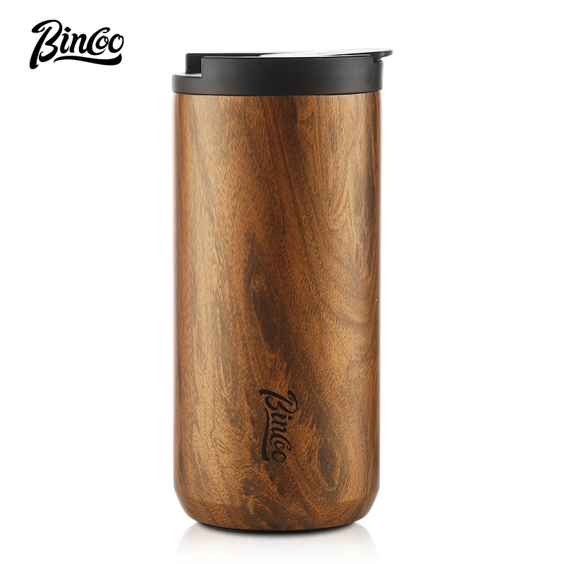 Bincoo แก้วกาแฟสเตนเลส มีฉนวนกันความร้อน ลายไม้ แบบพกพา ขนาด 550 มล. 400 มล. สําหรับกลางแจ้ง และสํานักงาน