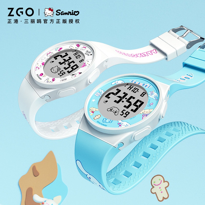 ZGO Sanrio นาฬิกาข้อมืออิเล็กทรอนิกส์ กันน้ํา ลายสุนัขคิตตี้ ขนาดใหญ่ สําหรับเด็กผู้หญิง นักเรียน 8551