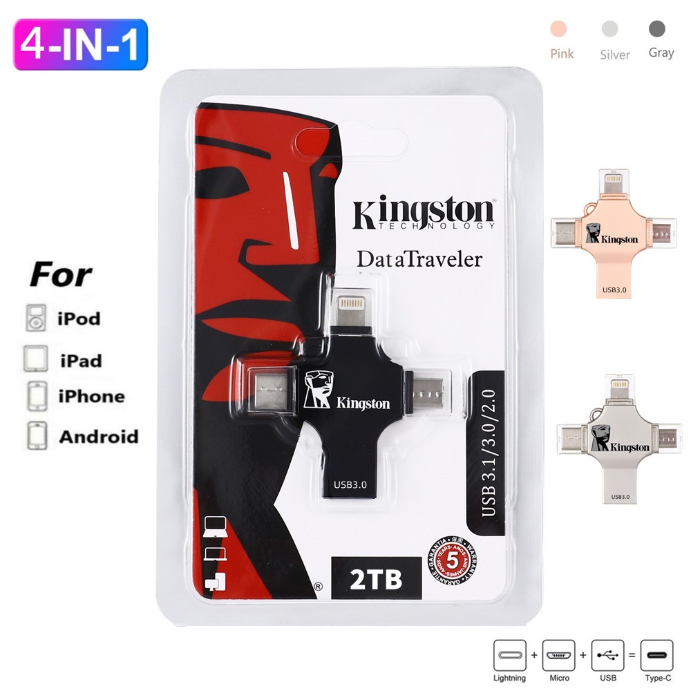 2tb USB3.0 แฟลชไดรฟ์ 4 in 1 โลหะ 1TB 512GB 256GB Otg Pendrive 128GB 64GB U Disk สําหรับ iP/ho/ne 6/7