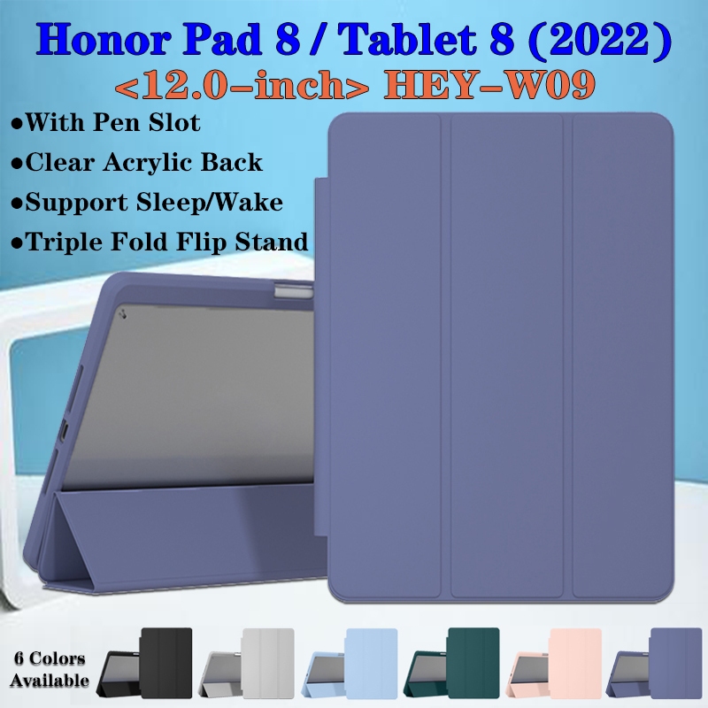 เคสแท็บเล็ตอะคริลิค หนัง PU แบบฝาพับ พร้อมช่องใส่ปากกา สําหรับ Honor Pad 8 (2022) 12.0 นิ้ว HEY-W09 Huawei Tablet 8